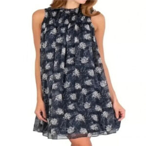 Joie || Women's High Neck Babydoll Shadow Floral Navy White Dress Chiffon Small
